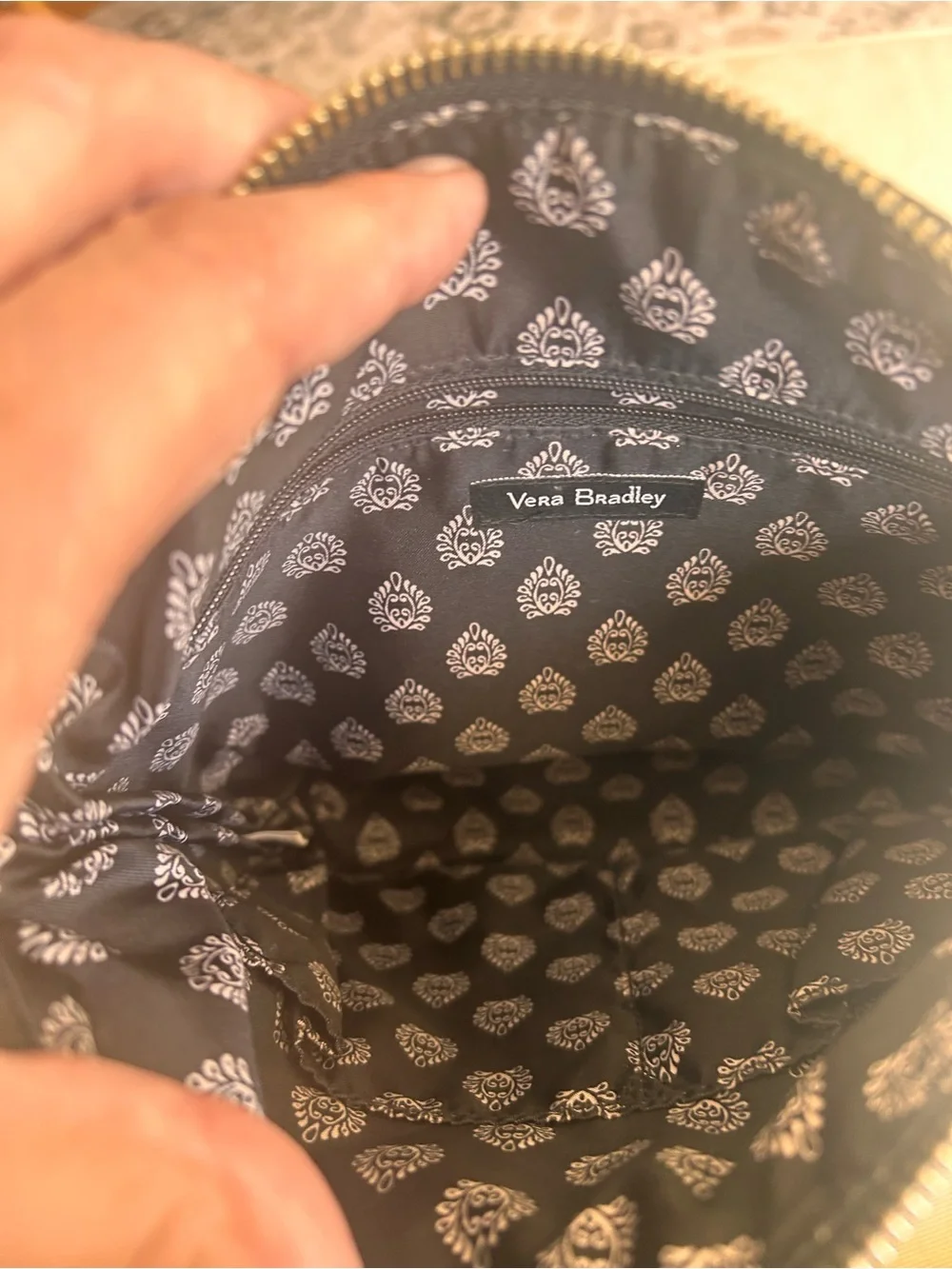 Vera Bradley Carson Crossbody Silver Denim Metallic Woven Zip Purse Boho Glam